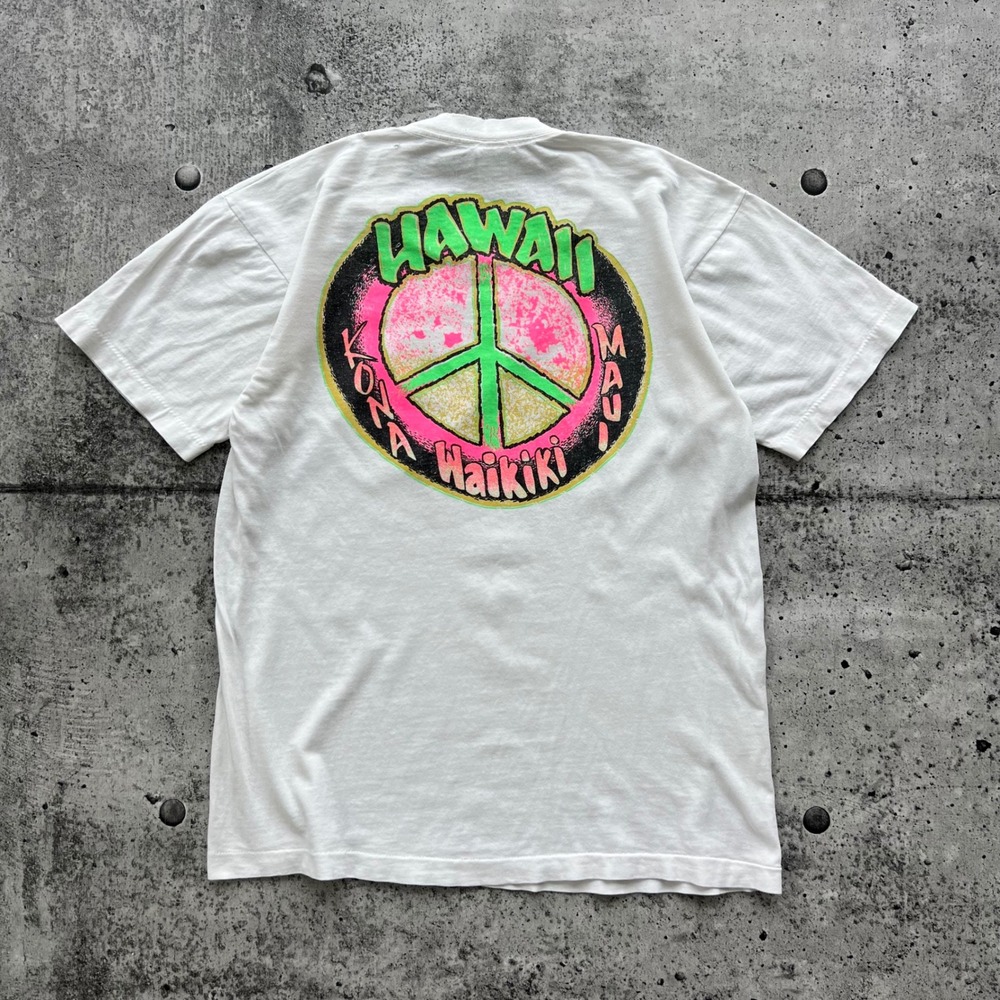 Vintage Hawaii T-Shirt Men Large White Peace Sign Surf‎ Distressed Beach 90s